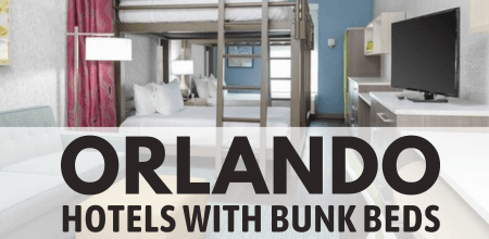 Family-friendly Orlando hotel rooms featuring bunk beds for groups of 6-8 guests